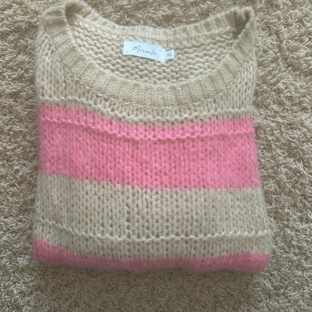 Miracle, pink and light brown striped sweater. M/L… New without tags